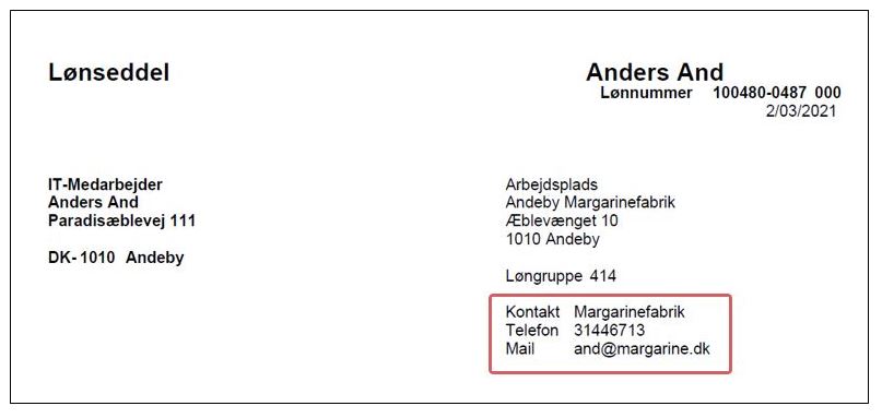 Kontaktinformation lønseddel