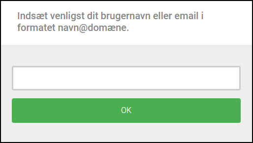 Her ses det vindue, hvor man første gang, skal skrive sin mail adresse