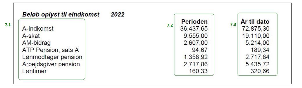 Screenshot med eIndkomst oplysninger fra lønseddel